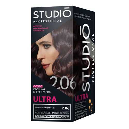 Комплект ULTRA для окрашивания волос STUDIO PROFESSIONAL 2.06 черно-фиолетовый 2*50+15 мл в Магнит Косметик